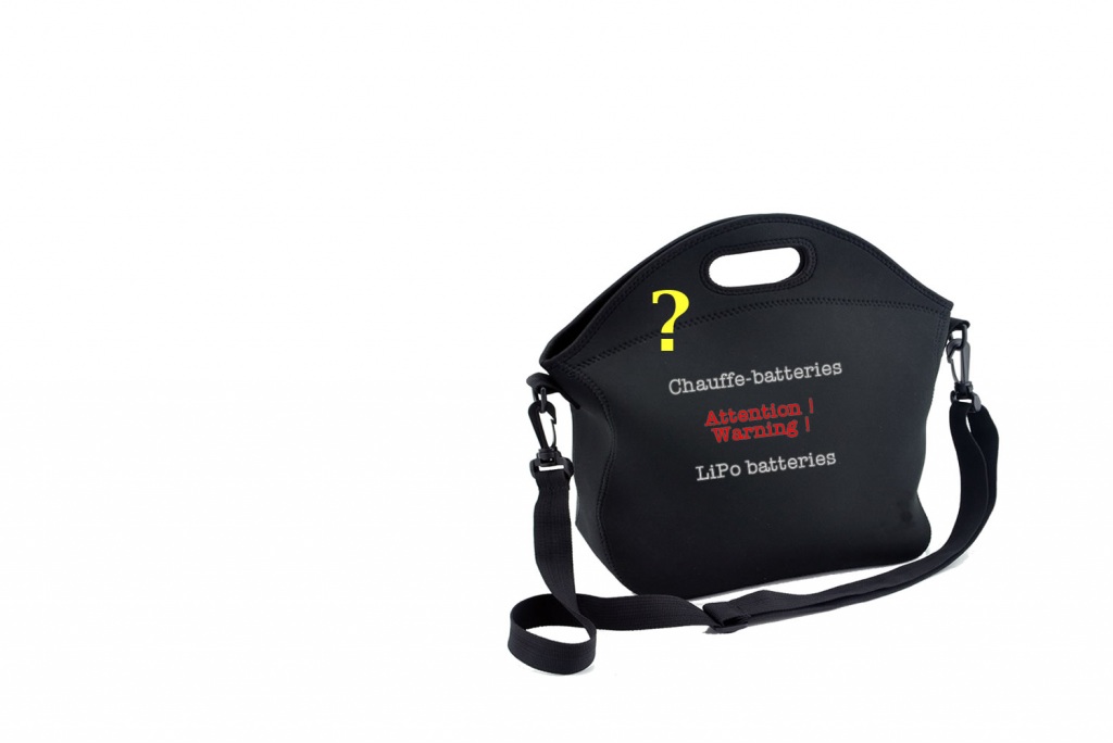 Photo: 1er prototype de sac chauffe-batteries, avec chaufferettes, pour drones